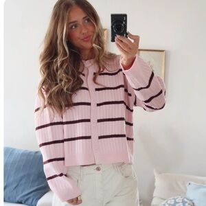 Le Lis Pink and Brown Striped Cardigan
